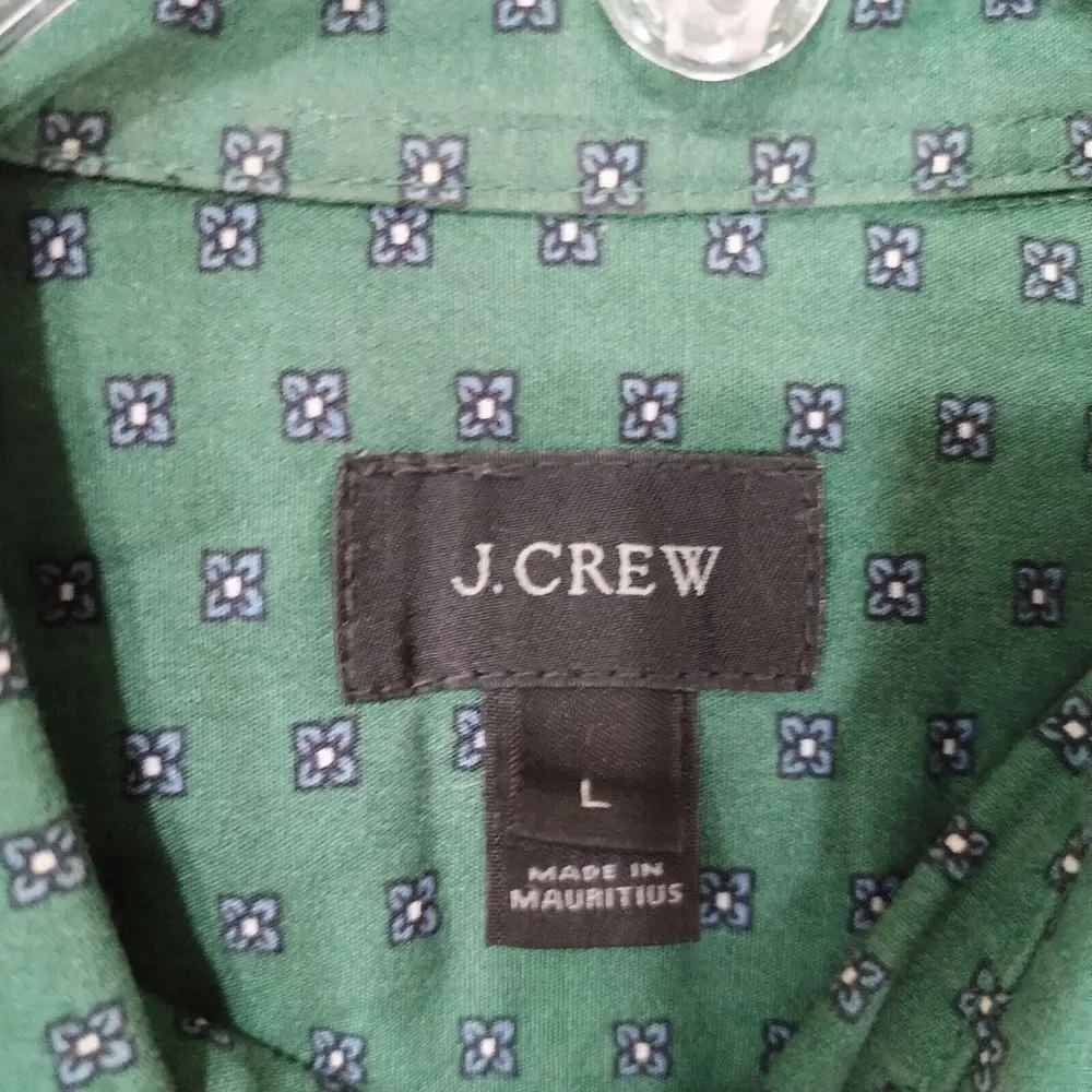 J Crew Men's Large Shirt Green Mini Floral Long Sleeve‎ Casual Button Down Geo